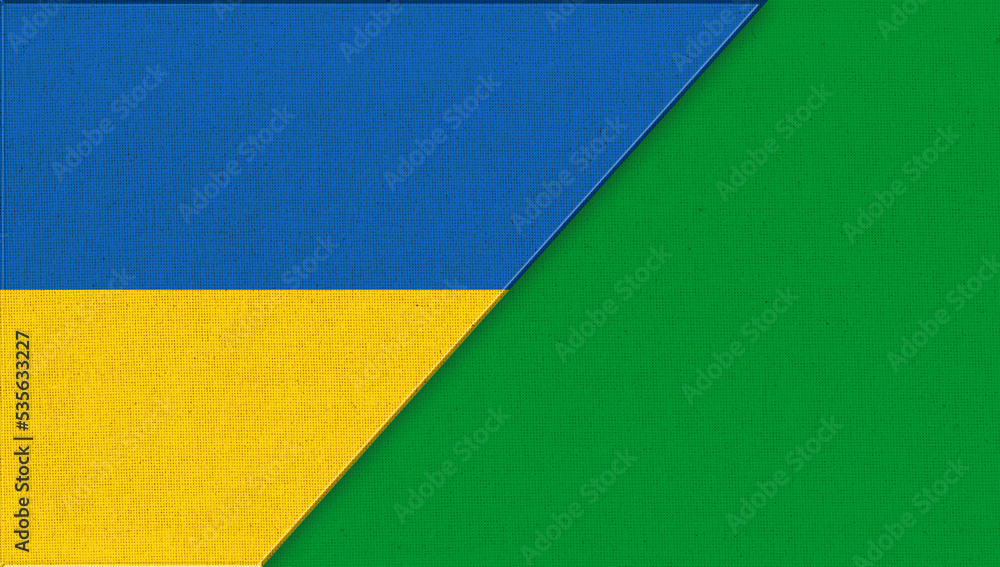 Flag of Ukraine and Libya - 3D illustration. Ukrainian and Libyan flags Flag of Ukraine and Libya - 3D illustration. Ukrainian and Libyan flags