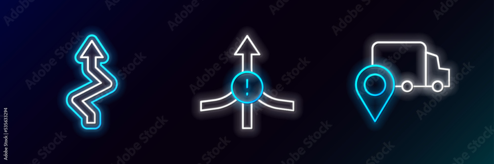 Set line Delivery tracking, Arrow and icon. Glowing neon. Vector Set line Delivery tracking, Arrow and icon. Glowing neon. Vector
