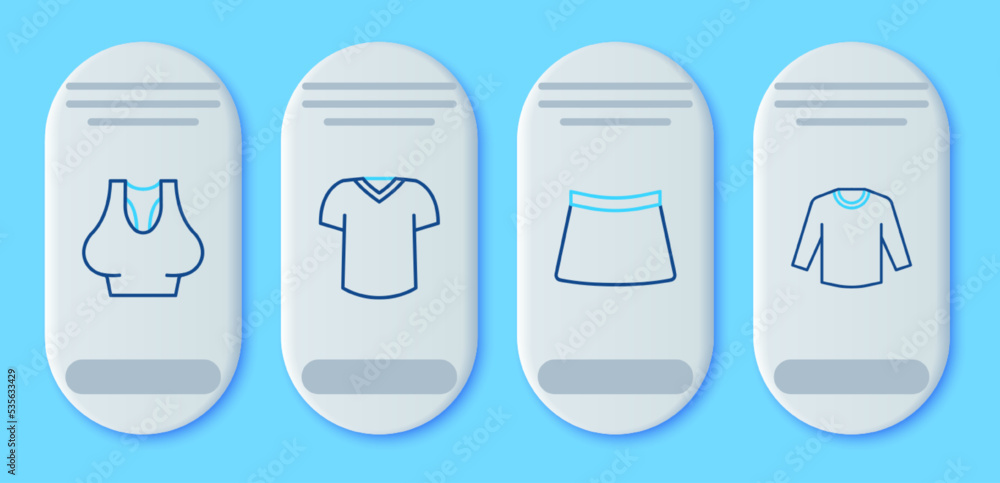 Set line T-shirt, Skirt, Undershirt and Sweater icon. Vector