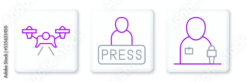 Set line Journalist news, Drone and icon. Vector