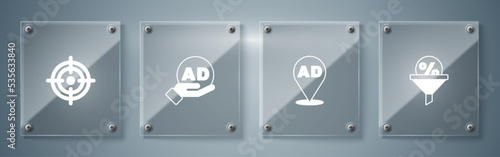 Set Lead management, Advertising, and Target. Square glass panels. Vector