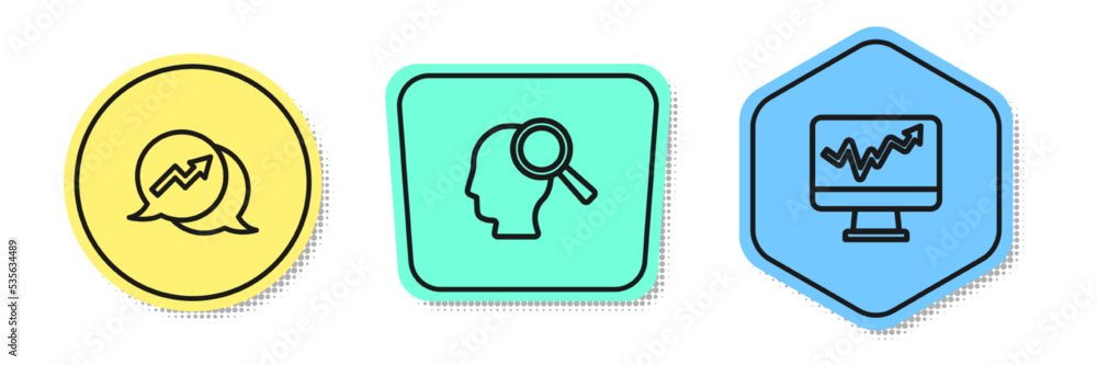 Set line Financial growth, Search people and Monitor with graph chart. Colored shapes. Vector Set line Financial growth, Search people and Monitor with graph chart. Colored shapes. Vector