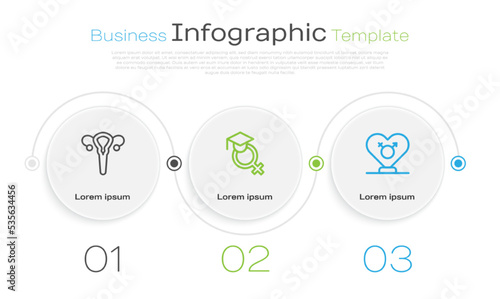 Set line Female reproductive system, Teacher and Gender. Business infographic template. Vector