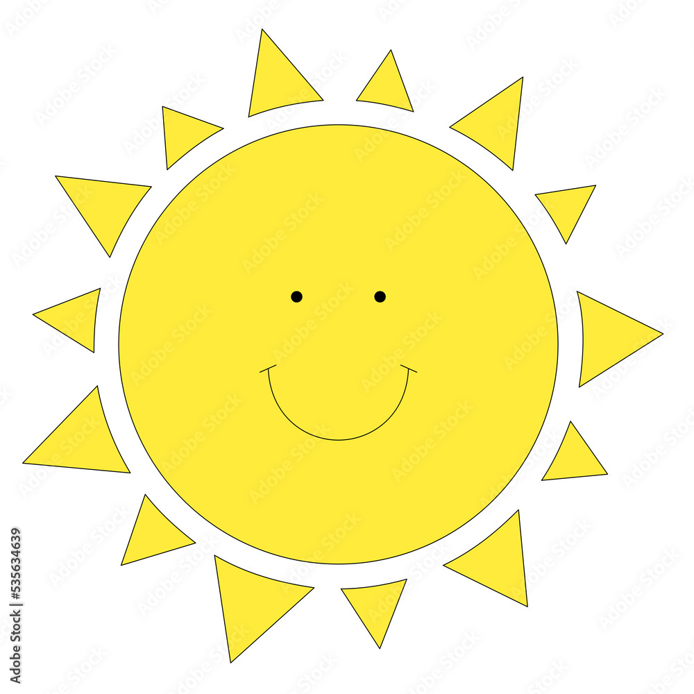 cute cartoon sun smiling, yellow color