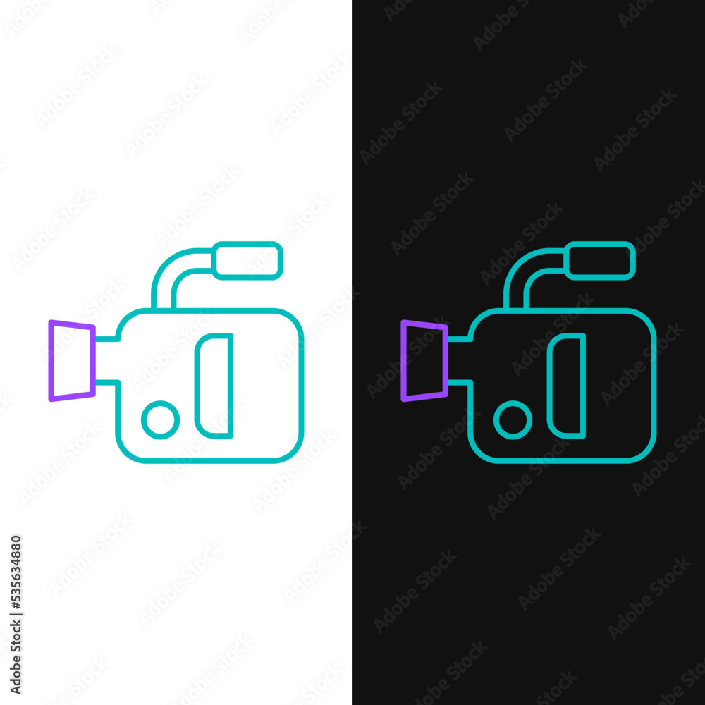 Line Cinema camera icon isolated on white and black background. Video camera. Movie sign. Film projector. Colorful outline concept. Vector Line Cinema camera icon isolated on white and black background. Video camera. Movie sign. Film projector. Colorful outline concept. Vector