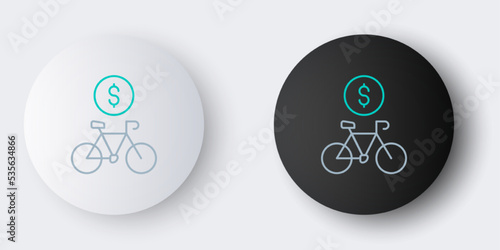 Line Bicycle rental mobile app icon isolated on grey background. Smart service for rent bicycles in the city. Mobile app for sharing system. Colorful outline concept. Vector