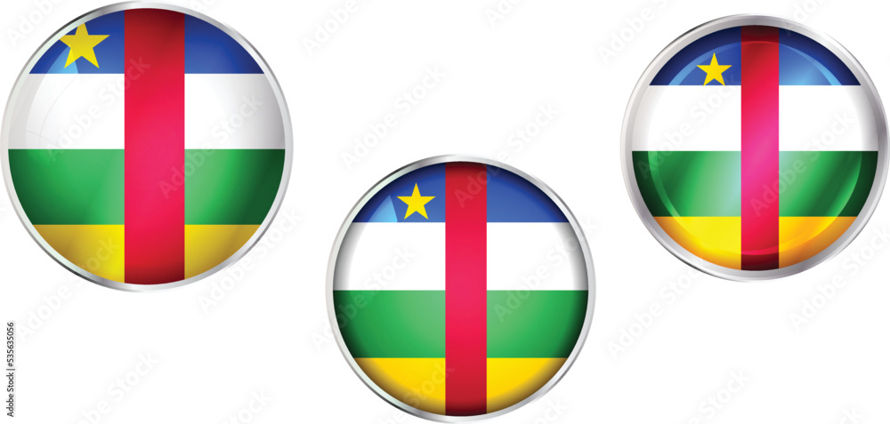 Round national flag pin of Central African Republic.Circular vector flag of Central African Republic. Round national flag pin of Central African Republic.Circular vector flag of Central African Republic.