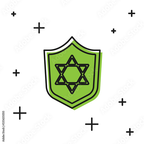 Black Shield with Star of David icon isolated on white background. Jewish religion symbol. Symbol of Israel. Vector