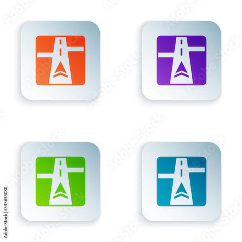 Color Gps device with map icon isolated on white background. Set colorful icons in square buttons. Vector