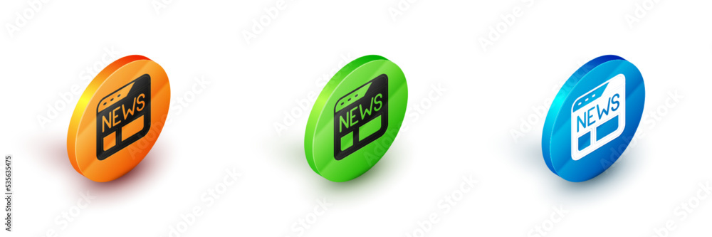 Isometric News icon isolated on white background. Newspaper sign. Mass media symbol. Circle button. Vector Isometric News icon isolated on white background. Newspaper sign. Mass media symbol. Circle button. Vector