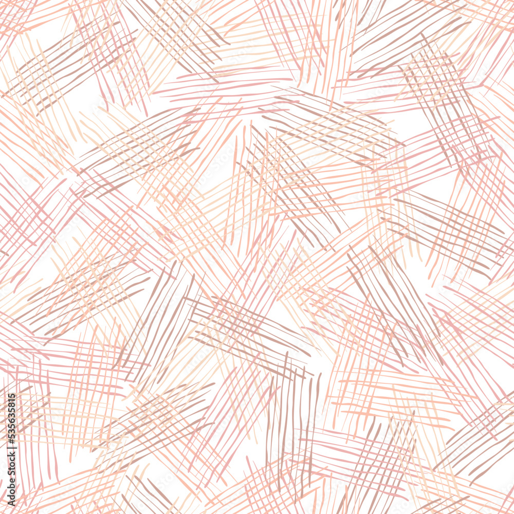 Hand drawn lines with a marker pen. Vector doodle seamless pattern in flesh color. Wave scribble lines. Repeat background for fabric, wrapping, card, scrapbooking or wallpaper.