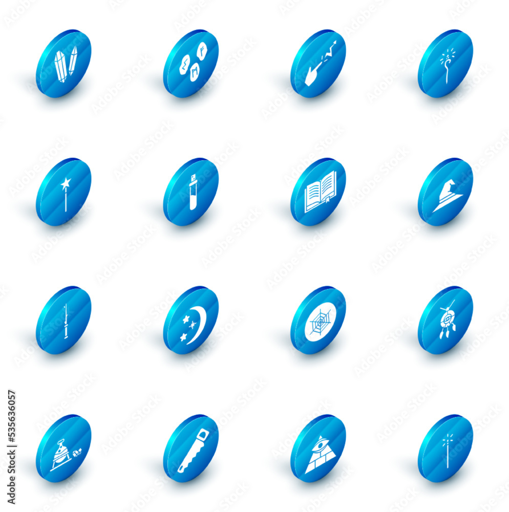 Set Magic runes, Spell, staff, wand, Bottle with love potion, Witch hat and Ancient magic book icon. Vector Set Magic runes, Spell, staff, wand, Bottle with love potion, Witch hat and Ancient magic book icon. Vector