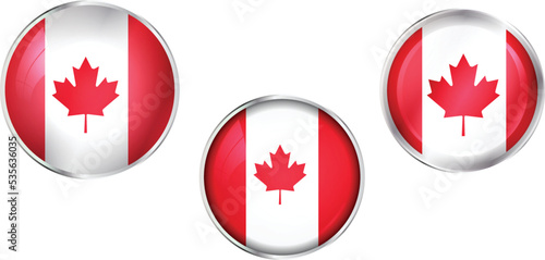 Round national flag pin of Canada.Circular vector flag of Canada