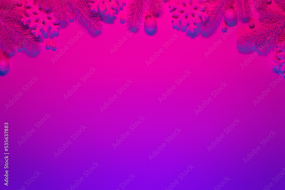 Christmas background in neon colors with border