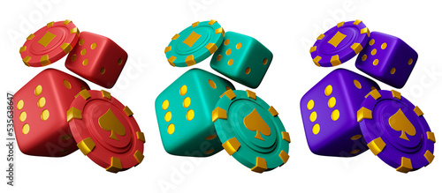 Casino cards poker blackjack baccarat 3d icon. Casino game chips, bet cards, bet items poker chips. Png item, transparent background. photo