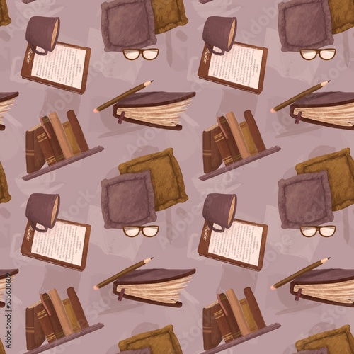 Photography Cozy Corner Readers Writers Seamless Pattern Illustration