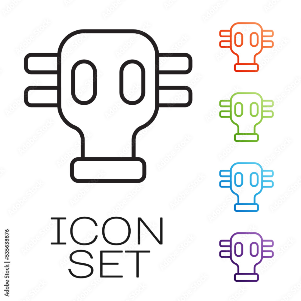 Black line Gas mask icon isolated on white background. Respirator sign. Set icons colorful. Vector Black line Gas mask icon isolated on white background. Respirator sign. Set icons colorful. Vector