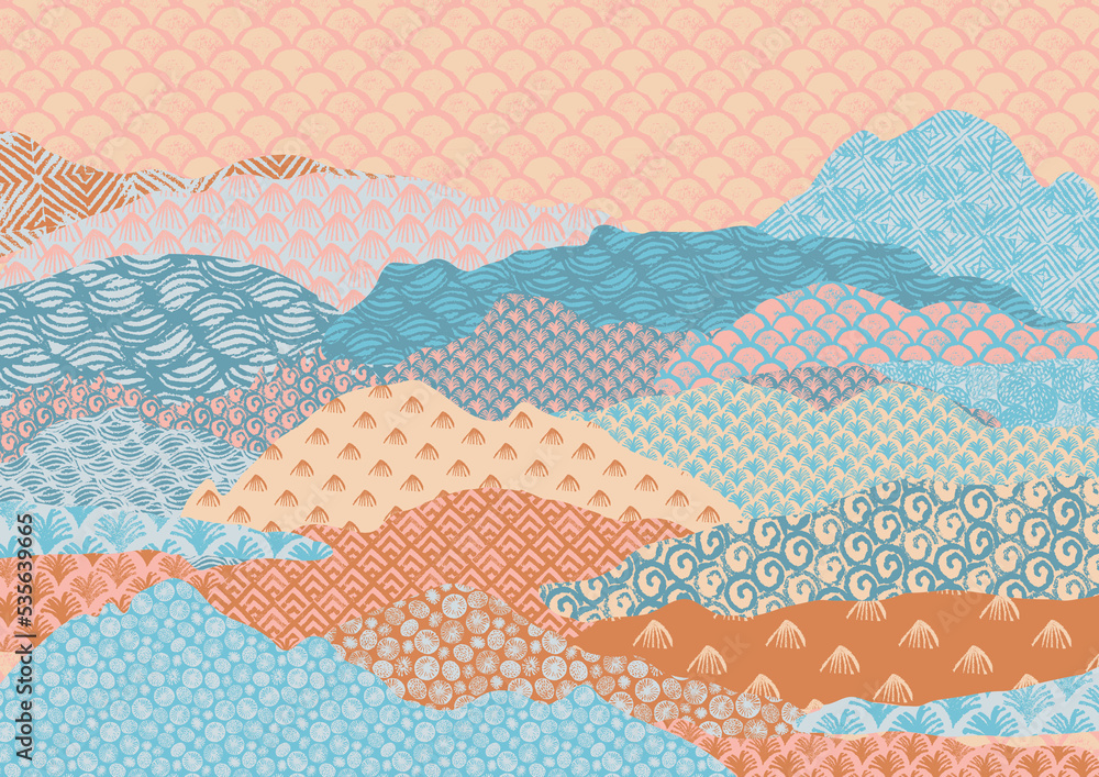 Mountains Minimal Landscape background. Abstract geometric poster. Colorful pastel graphic nature pattern Mountains Minimal Landscape background. Abstract geometric poster. Colorful pastel graphic nature pattern