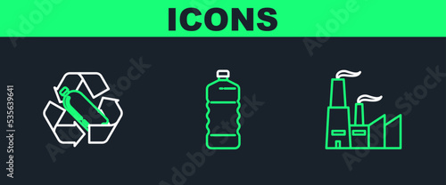 Set line Factory, Recycling plastic bottle and Plastic icon. Vector