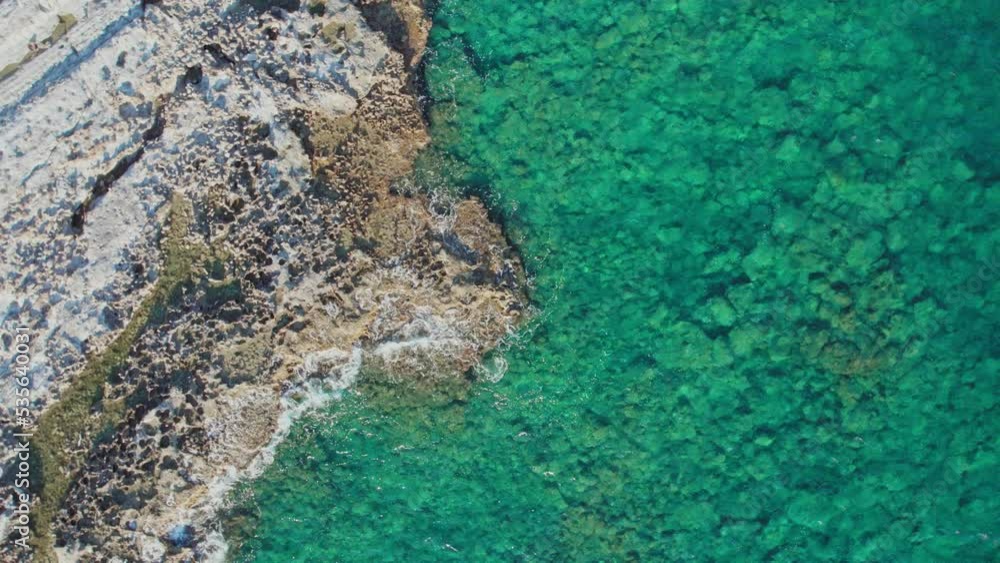 Top View Drone The Shore And Waves On Corfu Island Greece Slow Motion Top View Drone The Shore And Waves On Corfu Island Greece Slow Motion