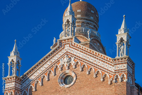 Facade detail of the the Madonna dell'Orto Church in Venice, founded in 1350 by the humiliated order from Lombardy and dedicated to saint Christopher, the patron saint of the gondoliers. 2019 photo