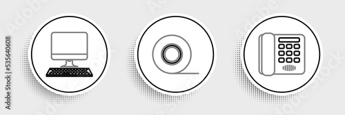Set line Telephone, Computer monitor with keyboard and Scotch icon. Vector