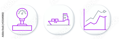 Set line Oil price increase, Gauge scale and tanker ship icon. Vector