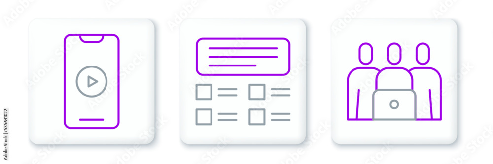 Set line Online class, play video and quiz, test, survey icon. Vector Set line Online class, play video and quiz, test, survey icon. Vector