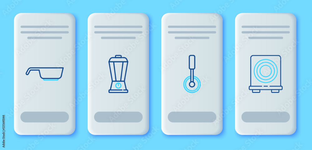 Set line Blender, Pizza knife, Frying pan and Electric stove icon. Vector Set line Blender, Pizza knife, Frying pan and Electric stove icon. Vector