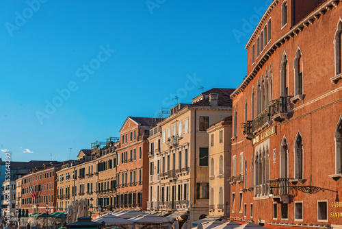 The Riva Degli Schiavoni was built in the 19th century and it is a promenade that sits on the waterfront at St. Mark's Basin and main pedestrian street, often overcrowded of tourists in Venice. 2019