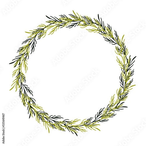 Watercolor Christmas wreath. Greenery branches  isolated on white background