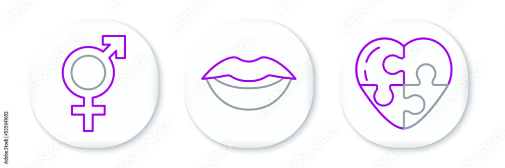 Set line Heart, Gender and Smiling lips icon. Vector