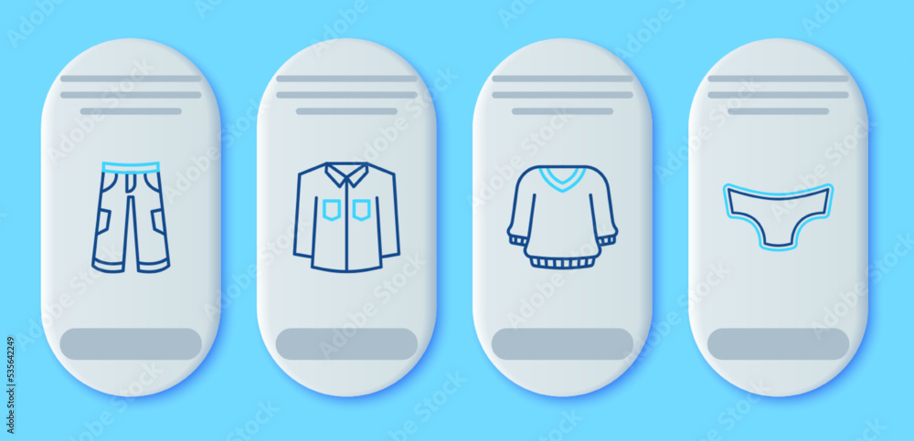 Set line Shirt, Sweater, Pants and Men underpants icon. Vector