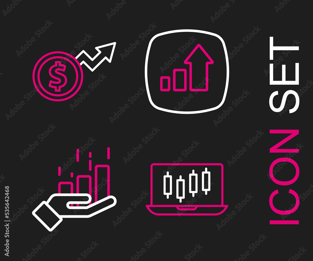 Set line Stocks market growth graphs, Financial, and dollar icon. Vector Set line Stocks market growth graphs, Financial, and dollar icon. Vector
