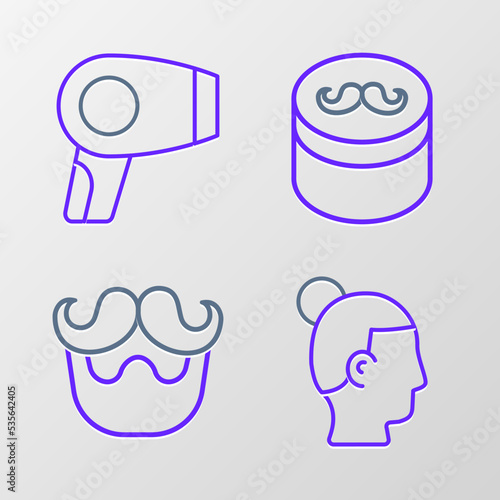 Set line Hairstyle for men, Mustache and beard, Gel wax hair styling and dryer icon. Vector
