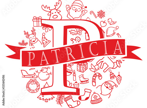 christmas split monogram design - patricia png