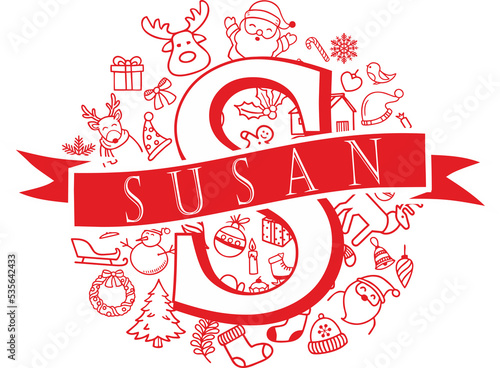 christmas split monogram design - susan png