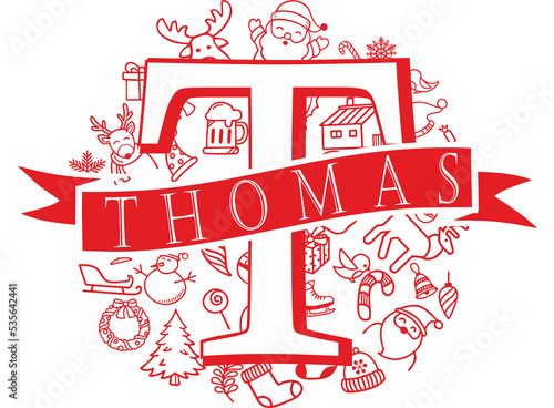 christmas split monogram design - thomas png