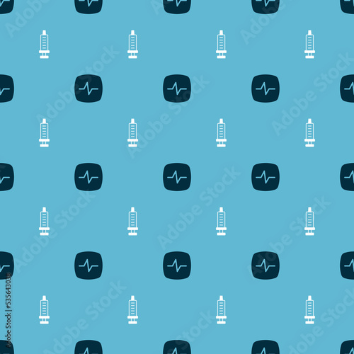 Set Heart rate and Syringe on seamless pattern. Vector