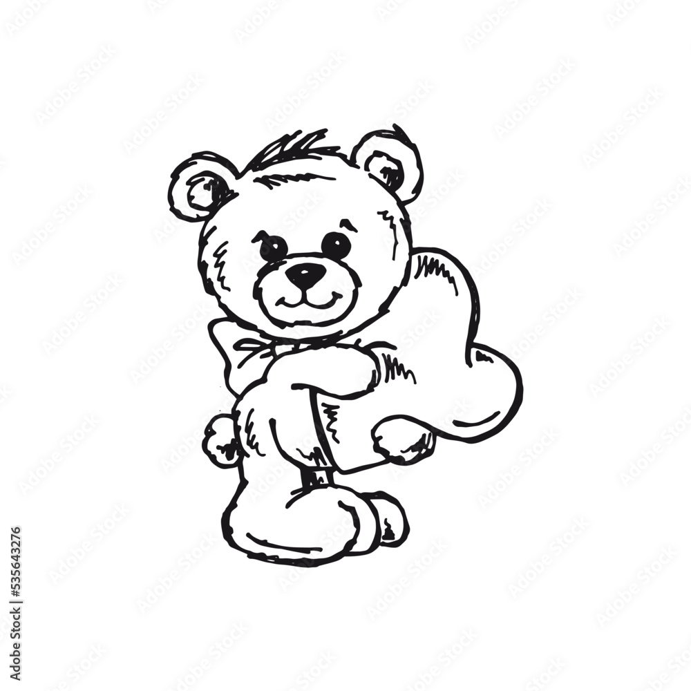 Teddy bear with heart - kind animal vector drawing Teddy bear with heart - kind animal vector drawing