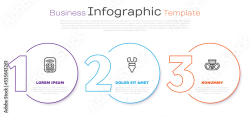 Set line Cassette tape player, Swimsuit and Home stereo with two speakers. Business infographic template. Vector
