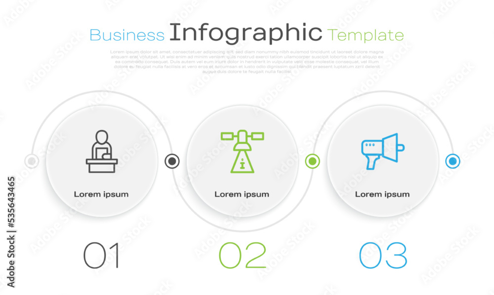 Set line Breaking news, Satellite and Megaphone. Business infographic template. Vector Set line Breaking news, Satellite and Megaphone. Business infographic template. Vector