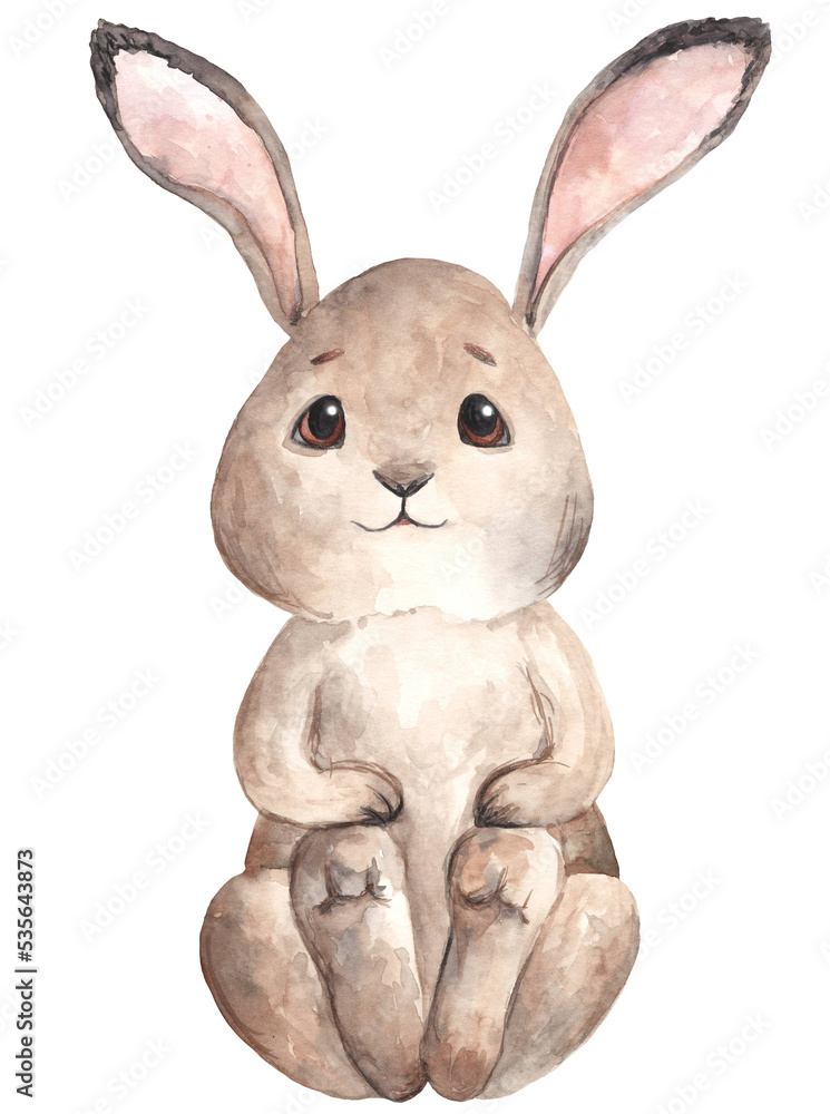Obraz premium Watercolor Hare Illustration, Forest Animals PNG