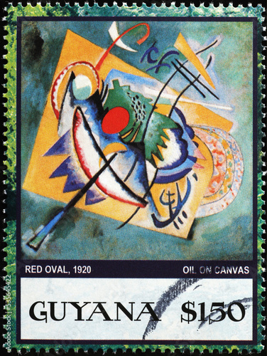 Red oval by Wassily Kandinsky on postage stamp