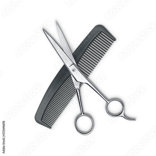 Hair cutting scissors and comb isolated