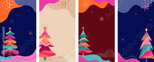 Colorful Christmas Tree Backgrounds for Social Media Stories and Packaging Design