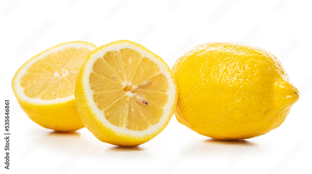 Whole and cut lemons. Isolate on white background Whole and cut lemons. Isolate on white background