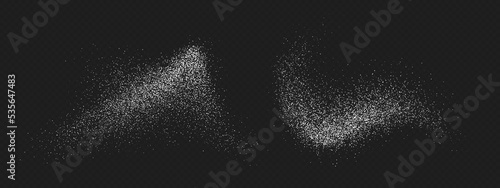 Sugar powder splash, flying salt, baking flour top view. White powder isolated on a transparent background. Vector illustration.