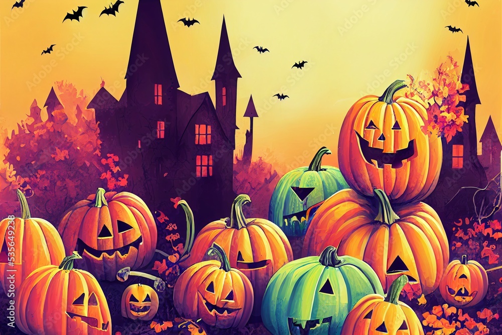 abstract and colorful beautiful illustration of halloween themed scene abstract and colorful beautiful illustration of halloween themed scene