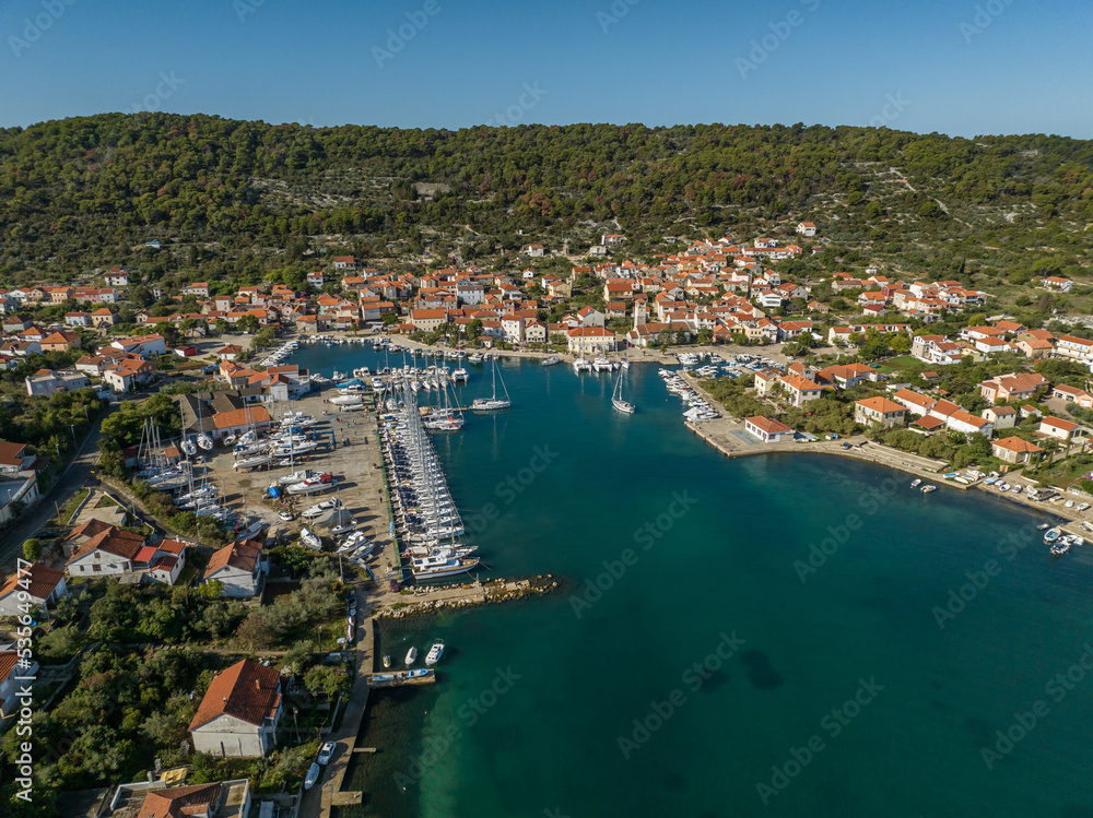 Croatia - Amazing Veli Iz town on the Otok Iz Island from drone view
